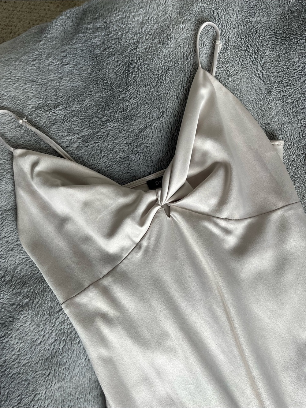 Dynamite Satin Twist Front Slip Dress in Ivory